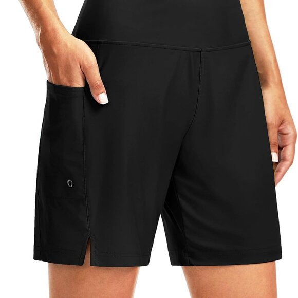Women's 7" Long Swim Board Shorts High Waisted Quick Dry Beach Swimming Shorts f - Picture 1 of 6